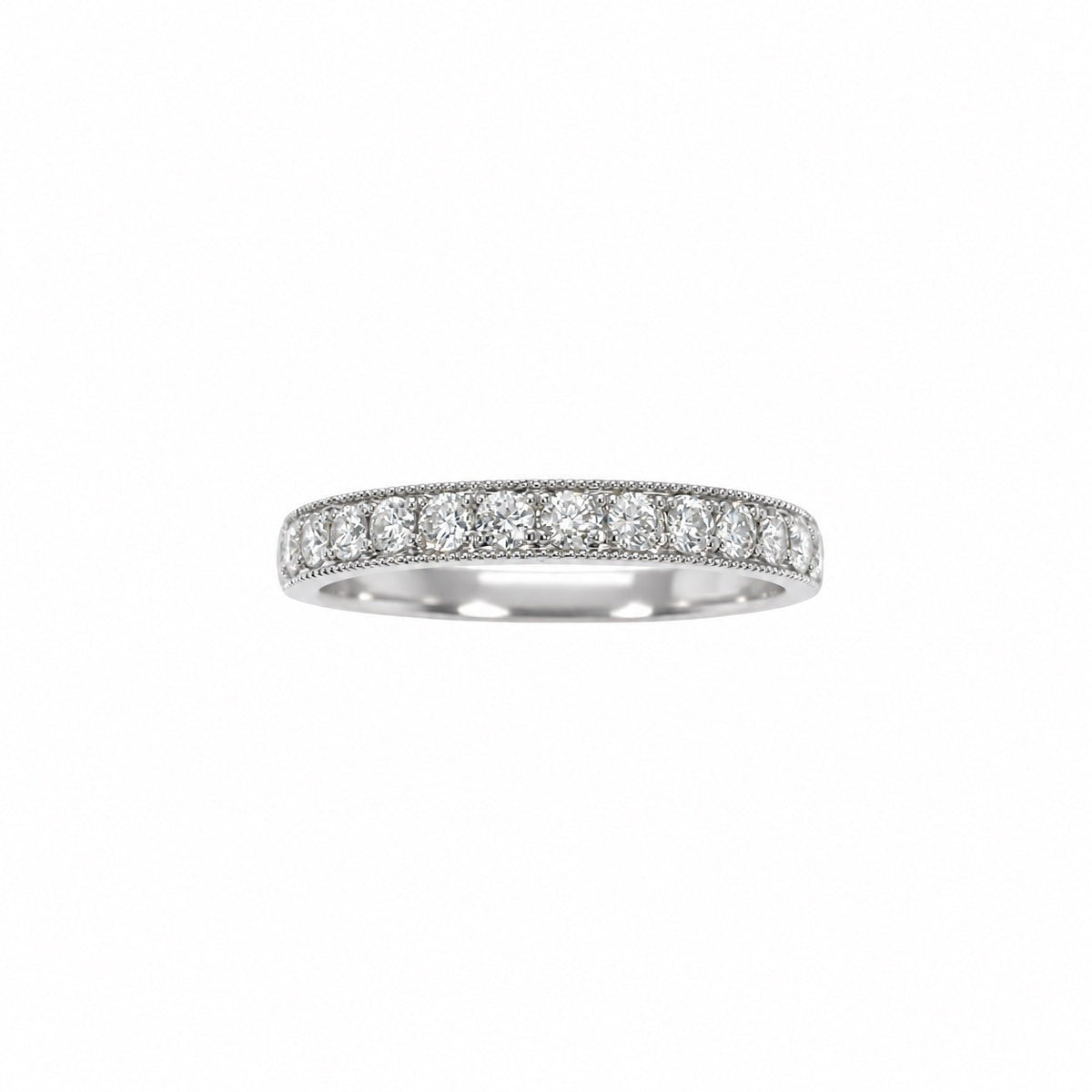 18ct white gold natural diamond half eternity ring with milgrain band, 0.39ct
