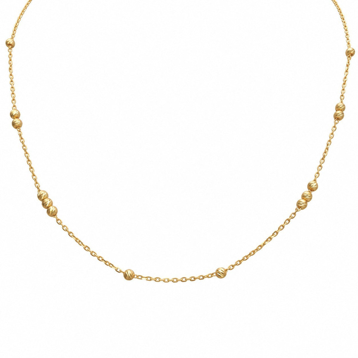 22ct Yellow Gold Fine Cable Chain Necklace Diamond Cut Beads Dainty 16 Inches