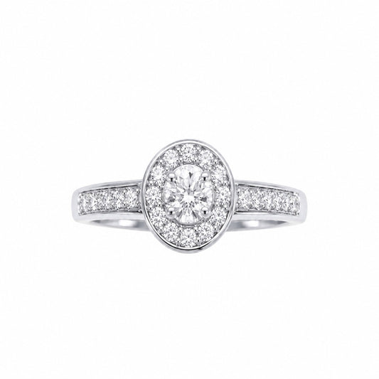 18ct White Gold Natural Diamond Halo Ring Pav� Solitaire Cluster Ring 0.34ct
