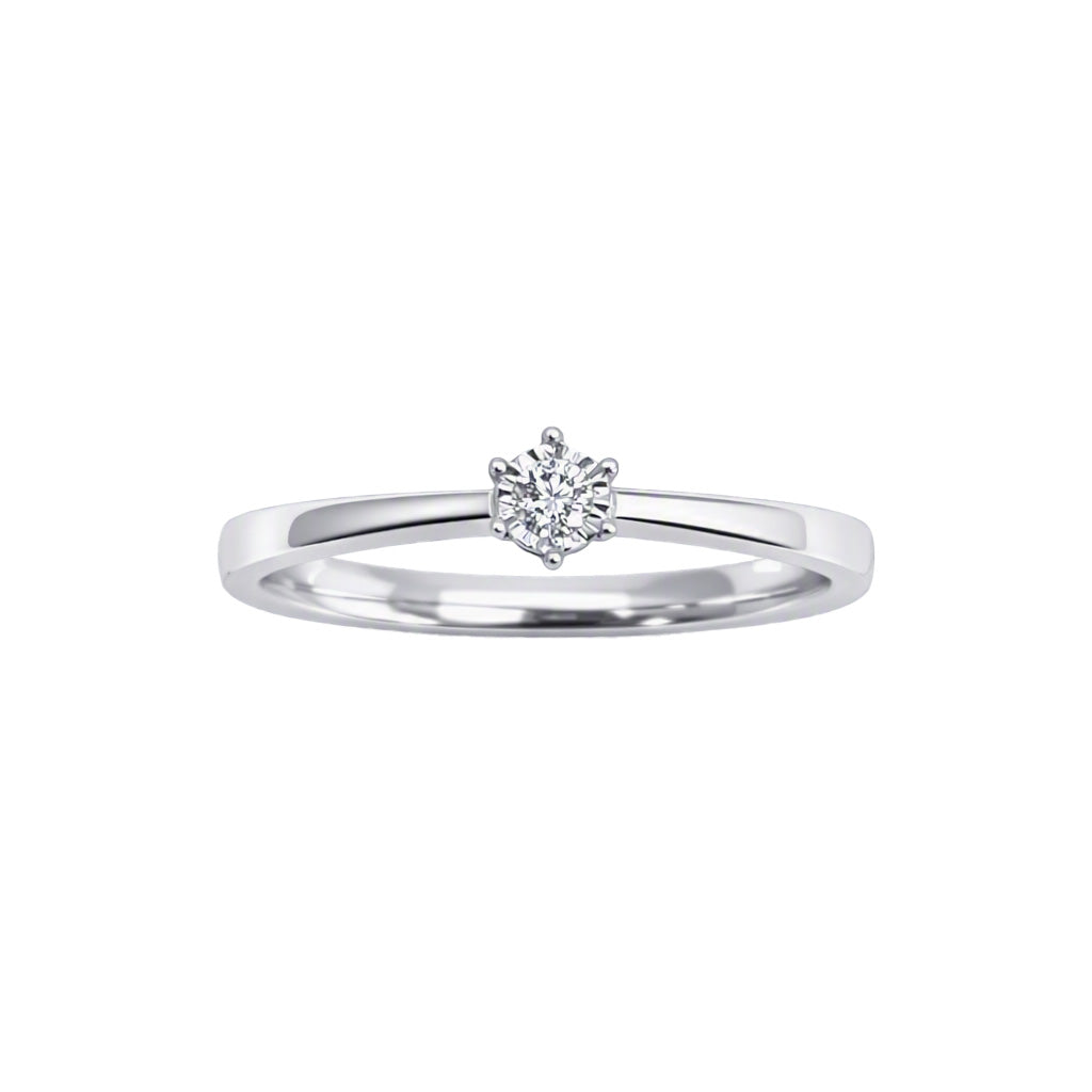 14ct White Gold 0.05ct Natural Diamond Six Claw Illusion Solitaire Ring