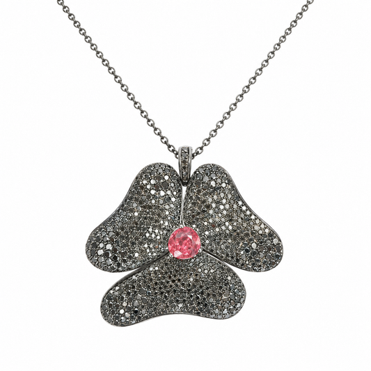Gavello Black Diamond & Tourmaline Pendant 18ct White Gold On Silver Chain