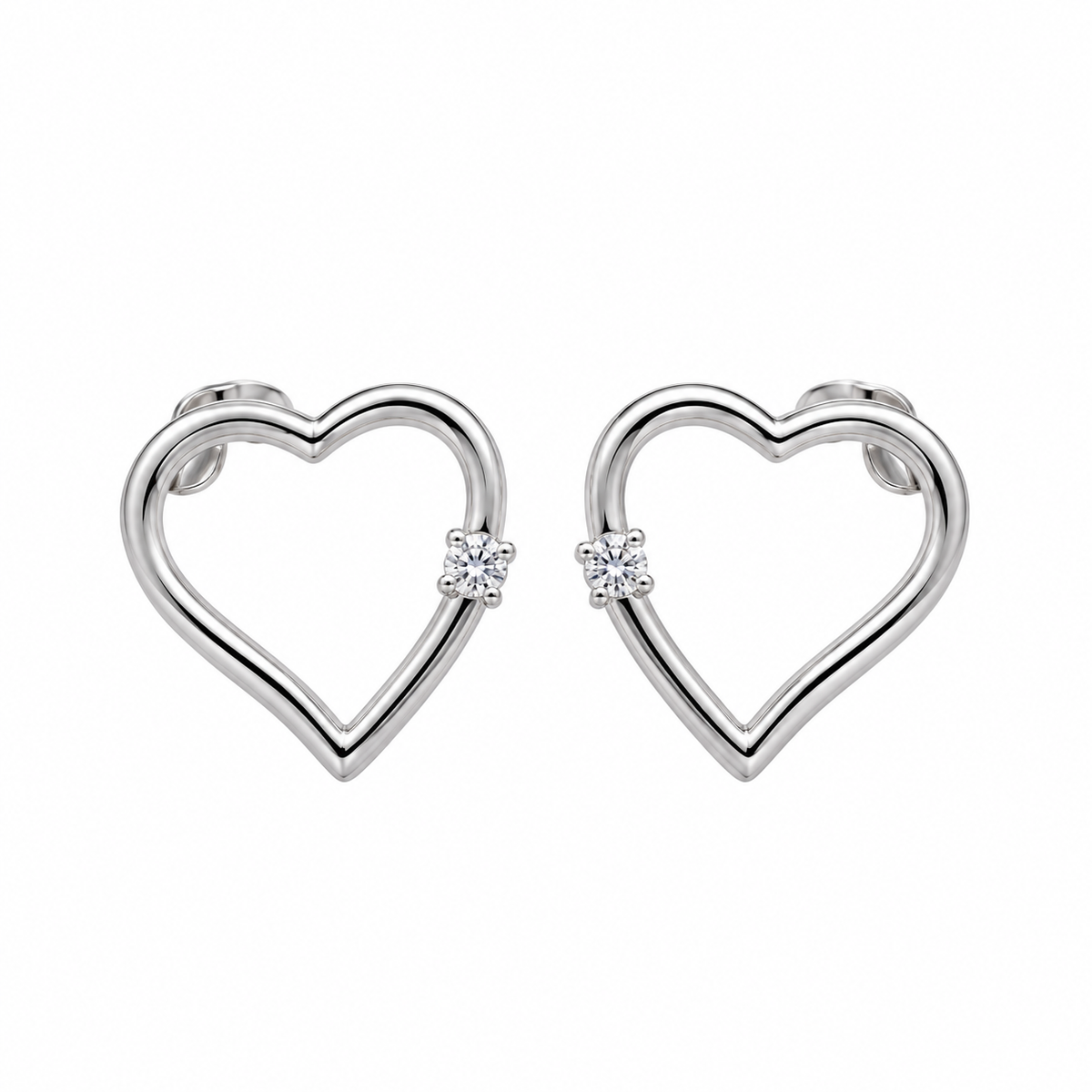18ct White Gold Round Diamond Heart Stud Earrings 0.04ct