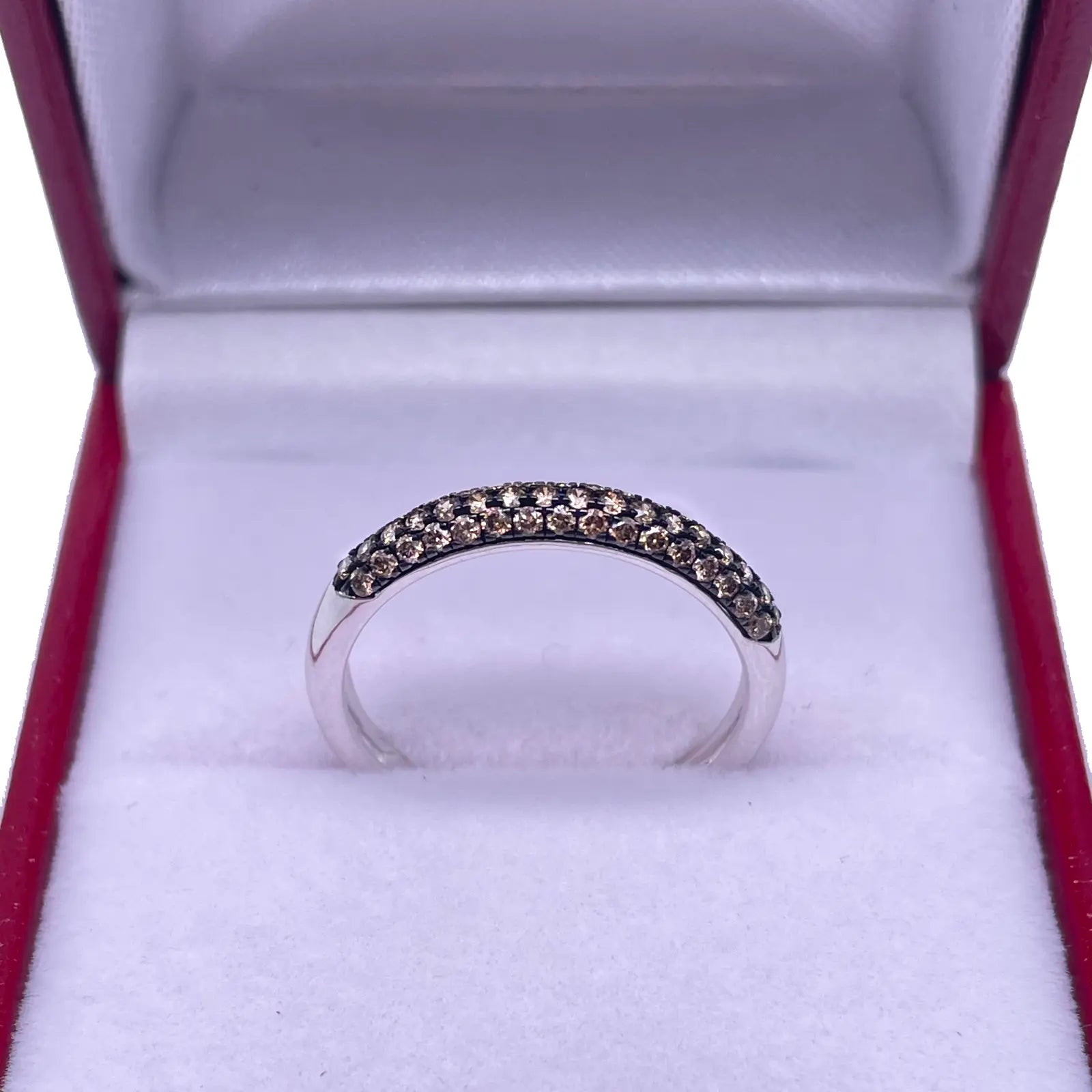 14ct White Gold Champagne Diamond 3 Row Dome Shaped Pave Set Ring 0.36ct  Diamond Ring