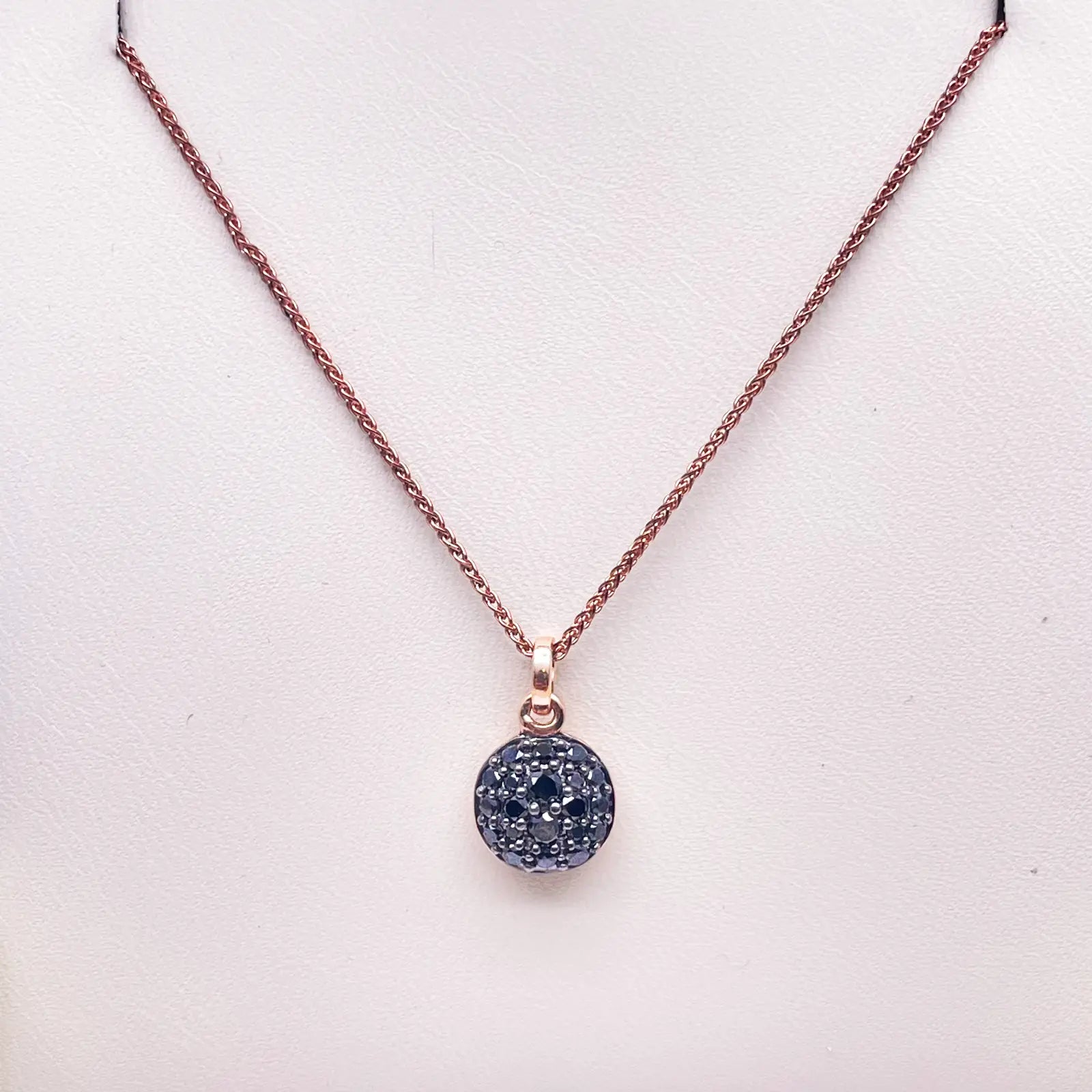 18ct Rose Gold & Natural Black Diamond Cluster Pendant 0.42cts with Chain 