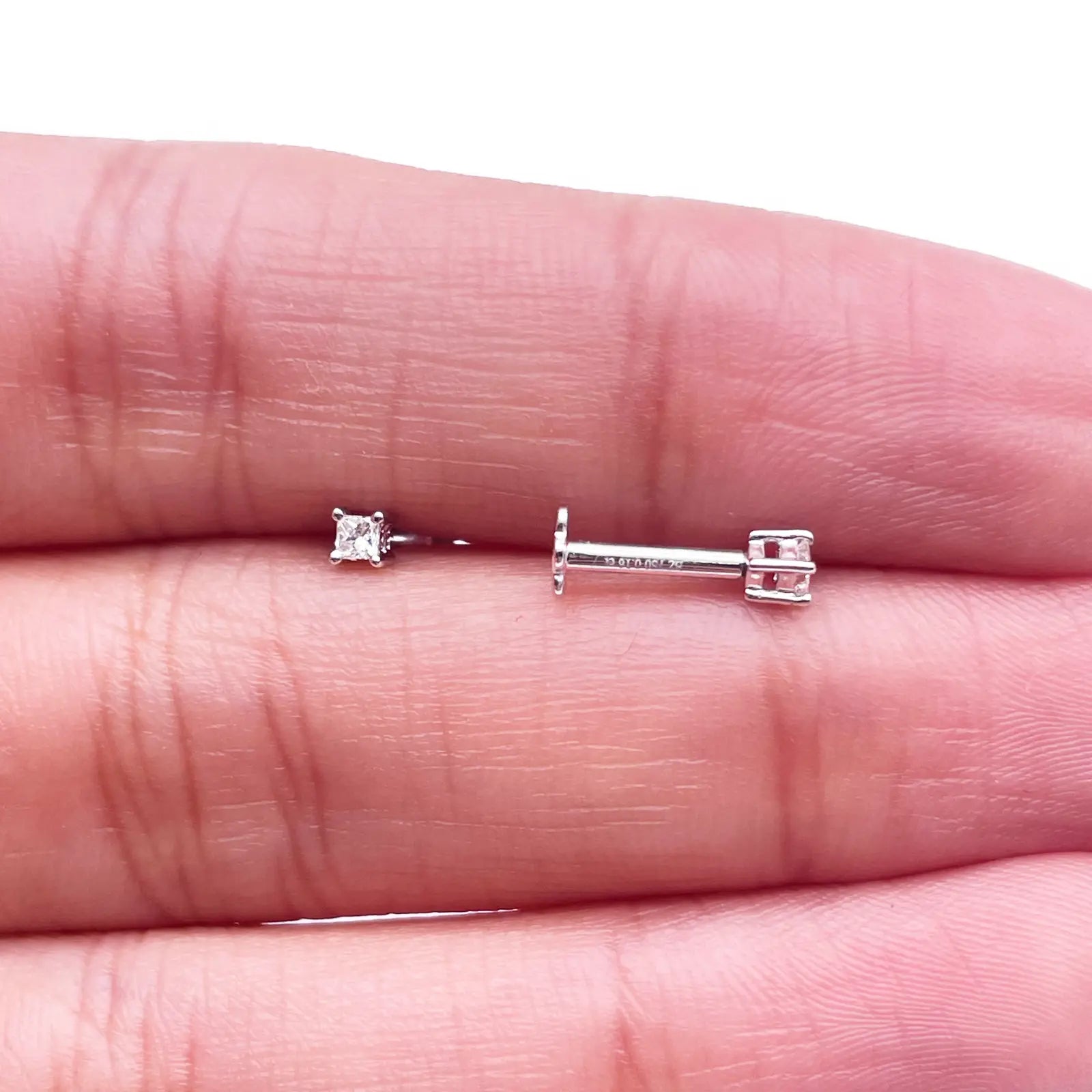18ct White Gold Diamond Children's Earrings 0.06ct Child friendly safe & secure 