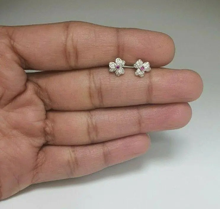 18ct White Gold Ruby & Diamond Earrings 0.20 cts Child friendly safe & secure  Diamond Bracelets
