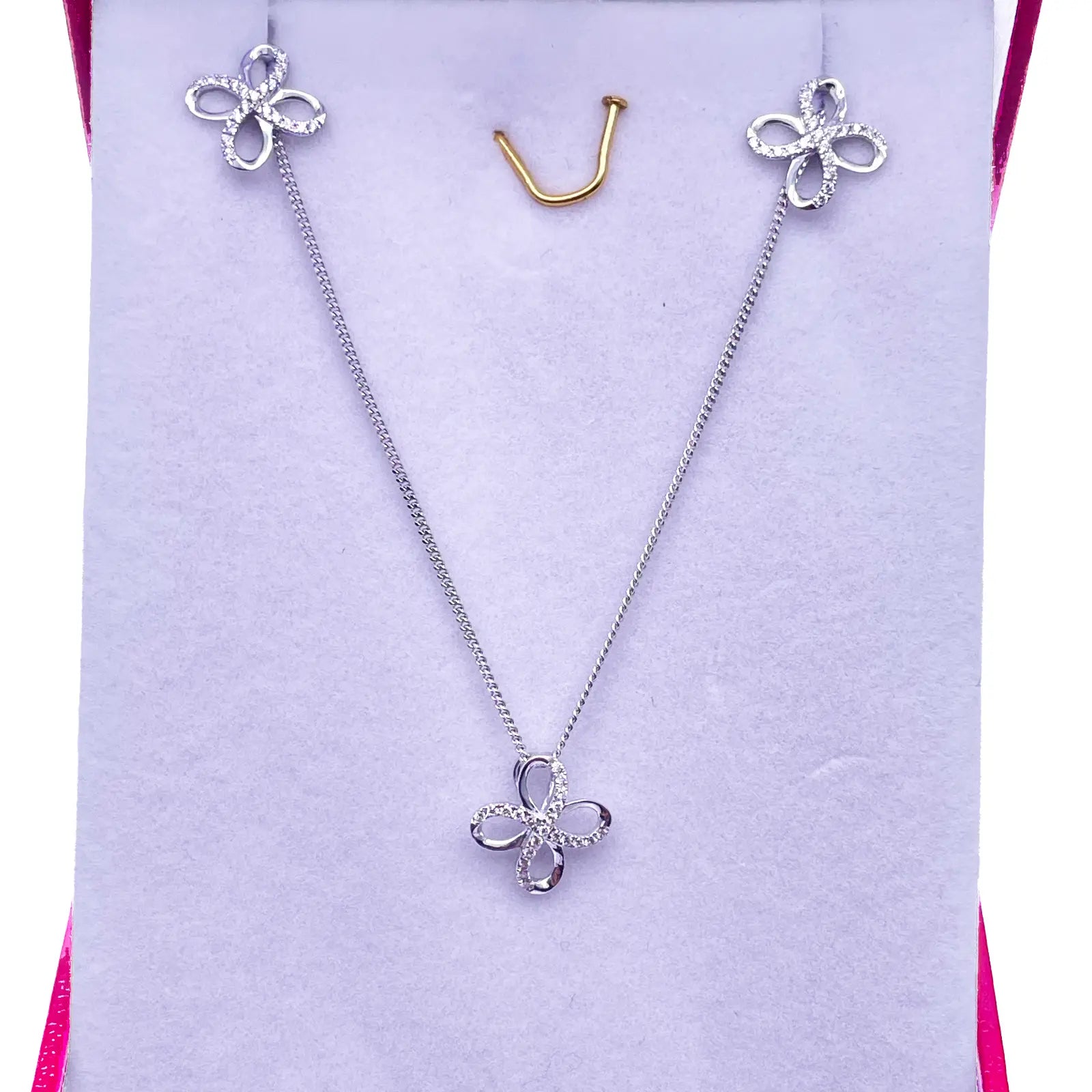 18ct White Gold Swirl Infinity Diamond Earrings & Matching Pendant 0.17ct 
