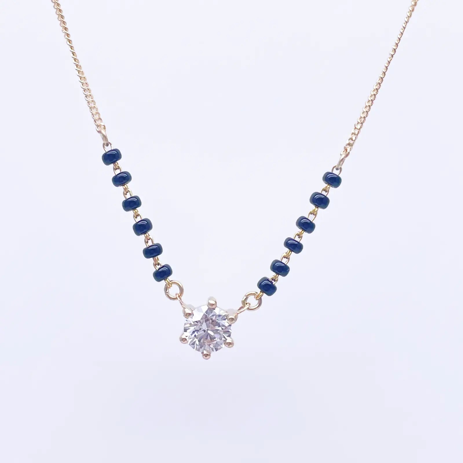 18ct Yellow Gold Lab Grown 6 Claw Diamond 0.70ct Black Beads Mangalsutra Necklace IGI Certified  Mangalsutra Chains