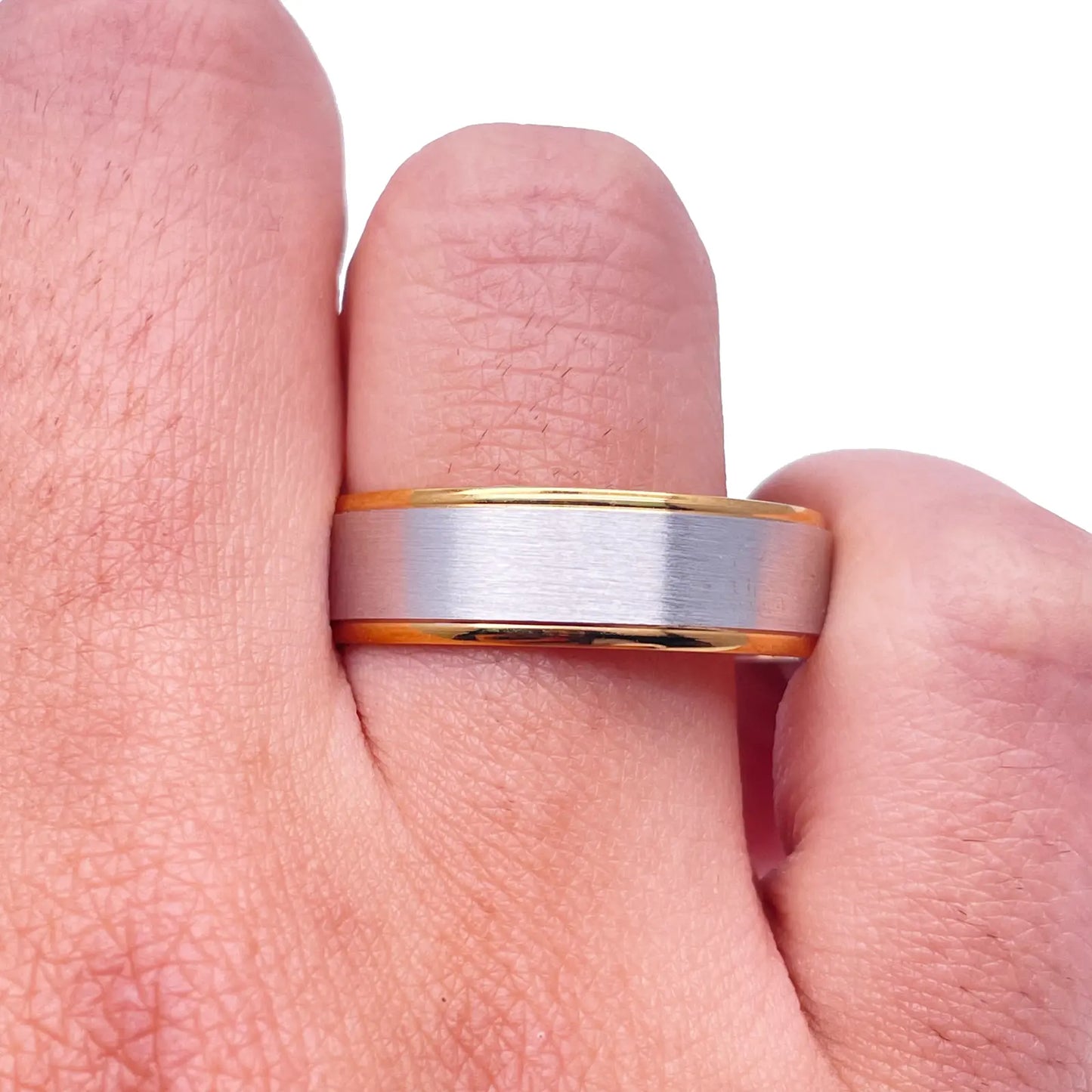 18ct Yellow/White Gold Mens Wedding 6mm Band Matt Middle & High Polished Edges 