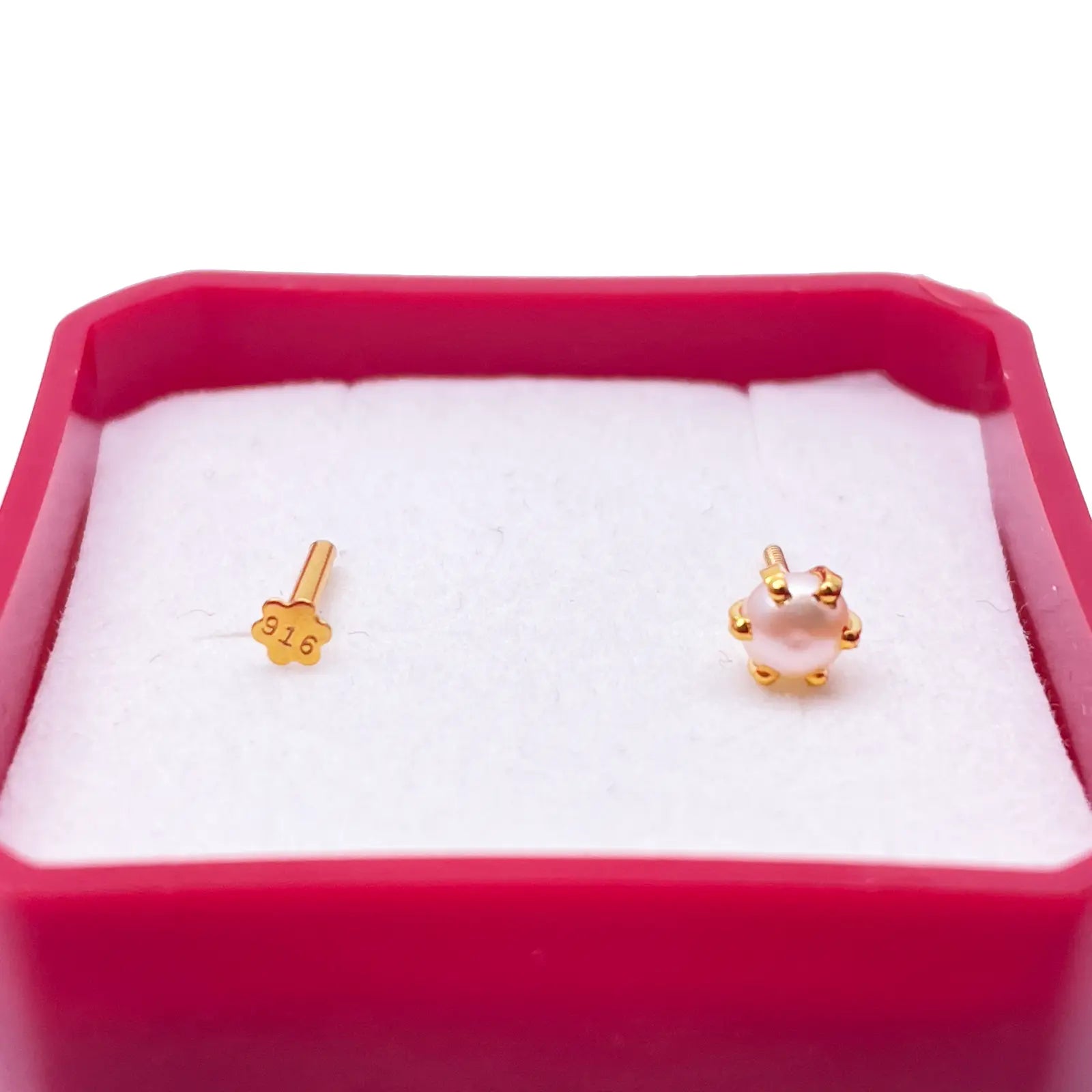 22ct Yellow Gold Freshwater Pearl Claw Single Nose Stud 4.3mm 