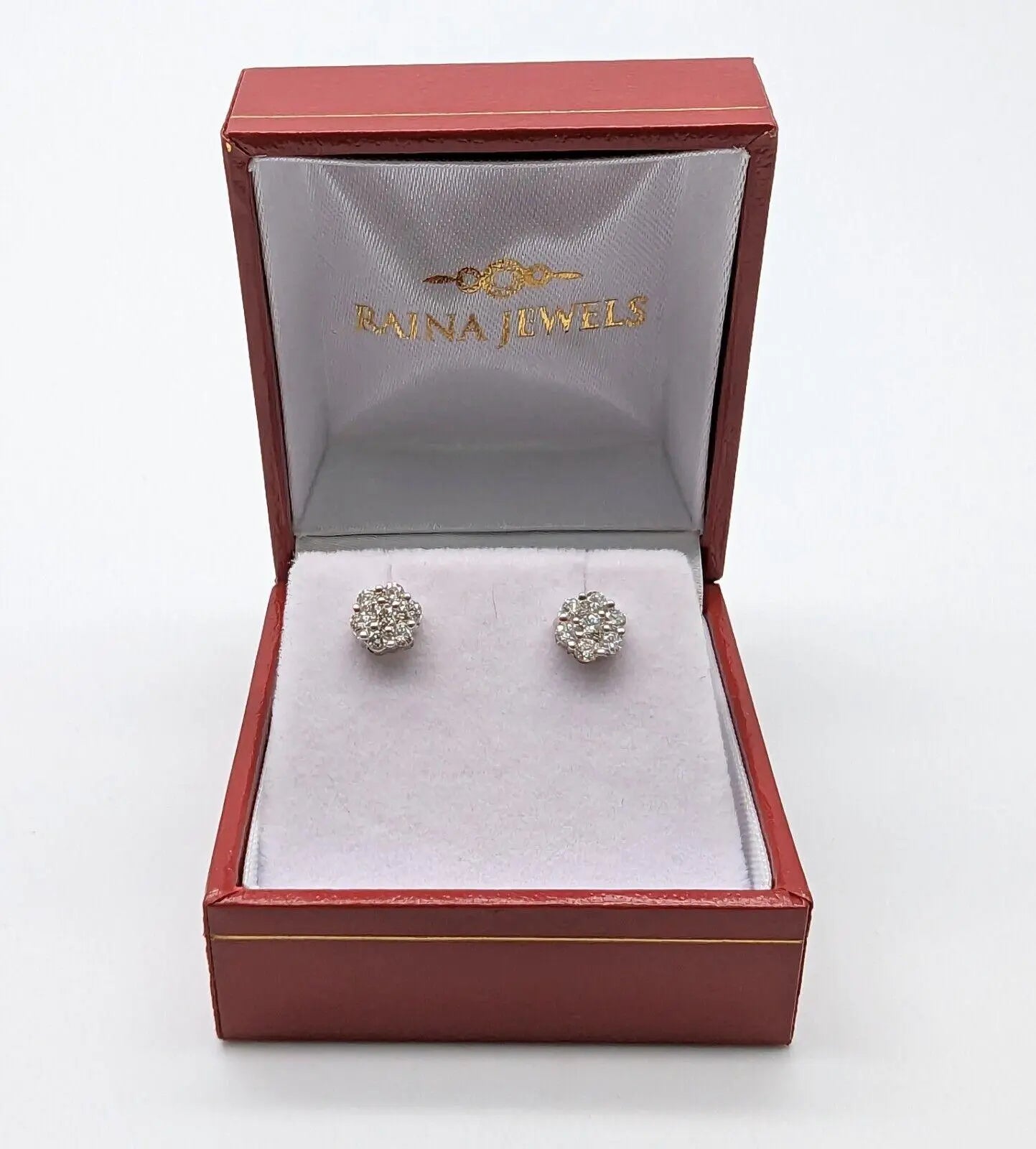 9ct White Gold Diamond Daisy Cluster Quarter Half Pair Stud Earrings 0.5cts 